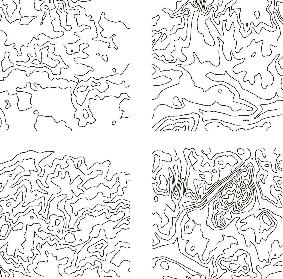 Topography Pattern Square For Map Contour Background. Vector Illustration Set.