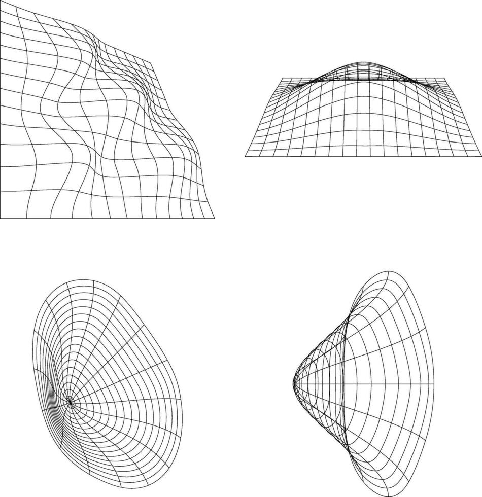 Wireframe Futuristic Shape In Geometric Concept. Vector Illustration Set