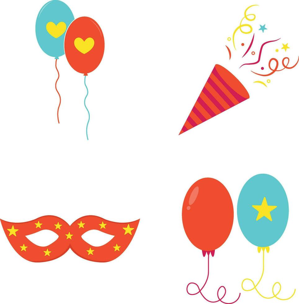 New Year Party In Flat Design. Vector Illustration Set.