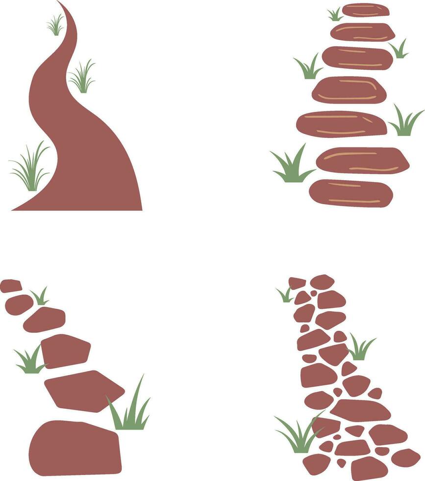 Nature Path Way In Different Shape. Vector Illustration Set.