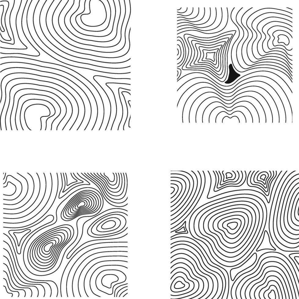 Hand Drawn Topography Pattern Square. Vector Illustration Set.