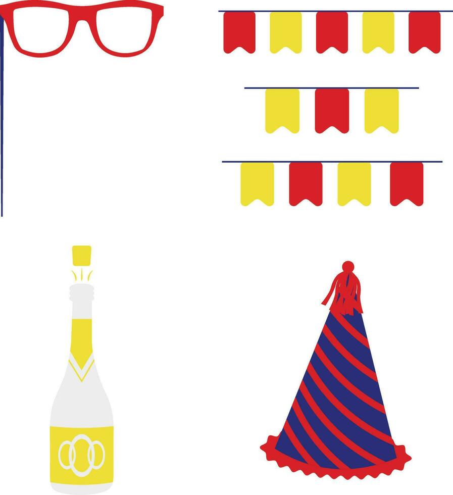 New Year Party Element In White Background. Isolated Vector Set.