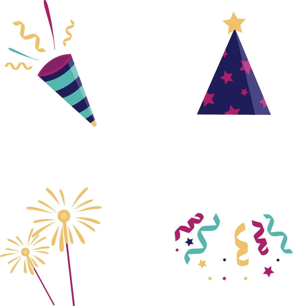 New Year Party Icon On White Background. Vector Illustration Set.