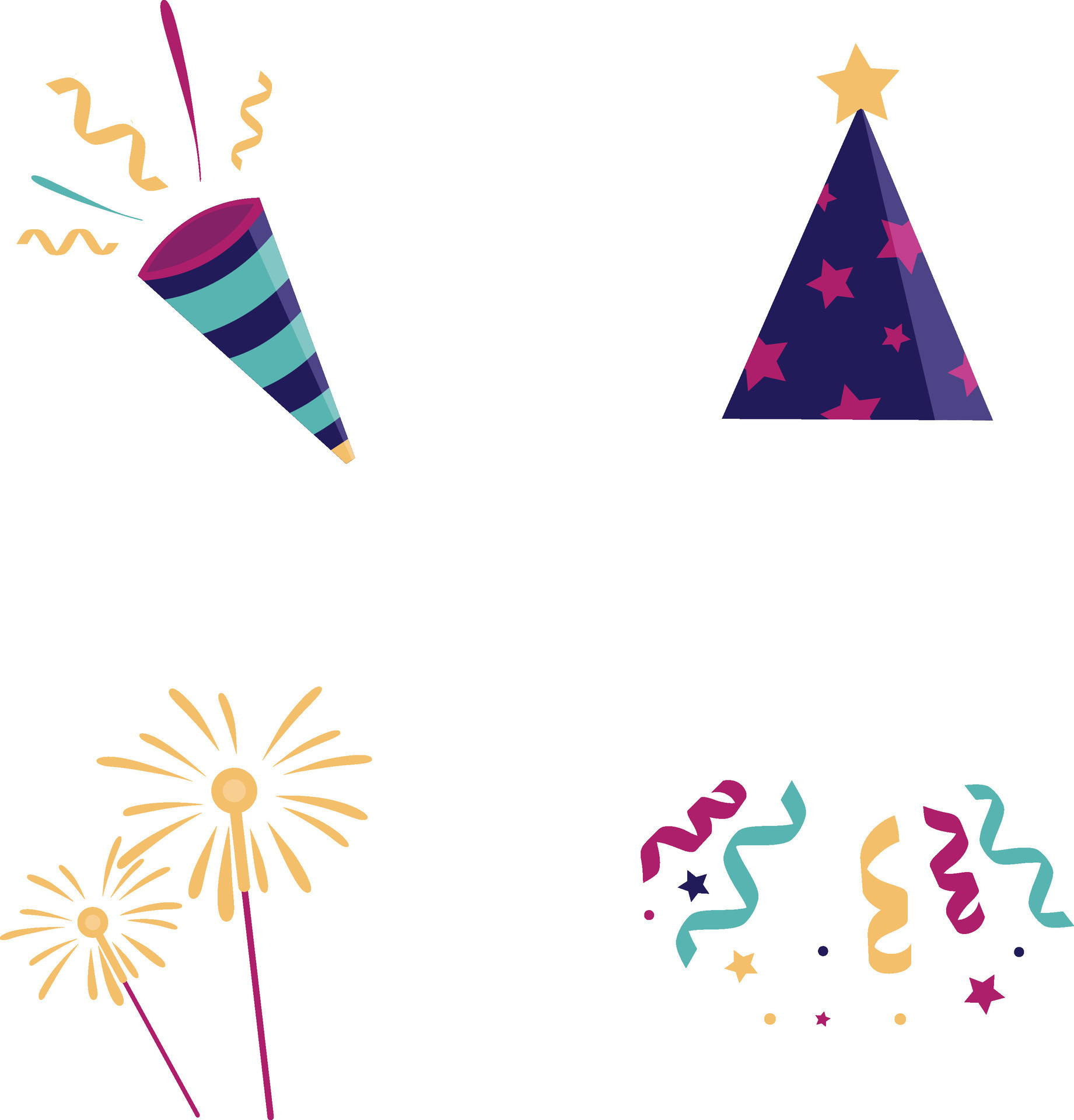 New Year Party Icon On White Background. Vector Illustration Set