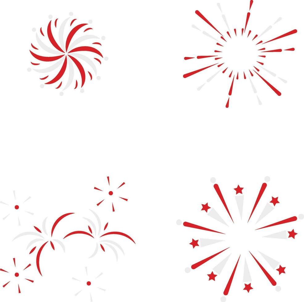 Indonesia Independence Day Firework With Simple Design. Vector Illustration Set.