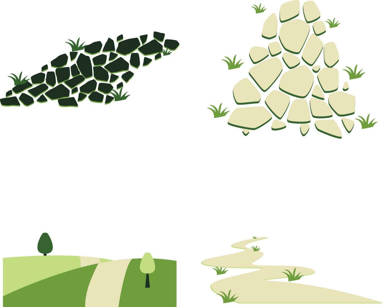 Nature Path Way In White Background. Vector Illustration Set.