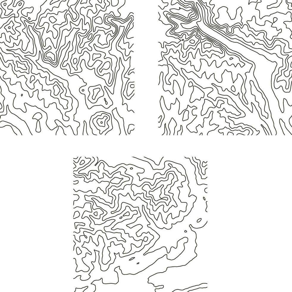 Topography Pattern Square For Map Contour Background. Vector Illustration Set.