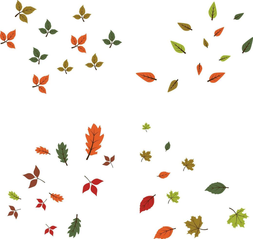 Fallen Autumn Leaves In White Background. Vector Illustration Set.