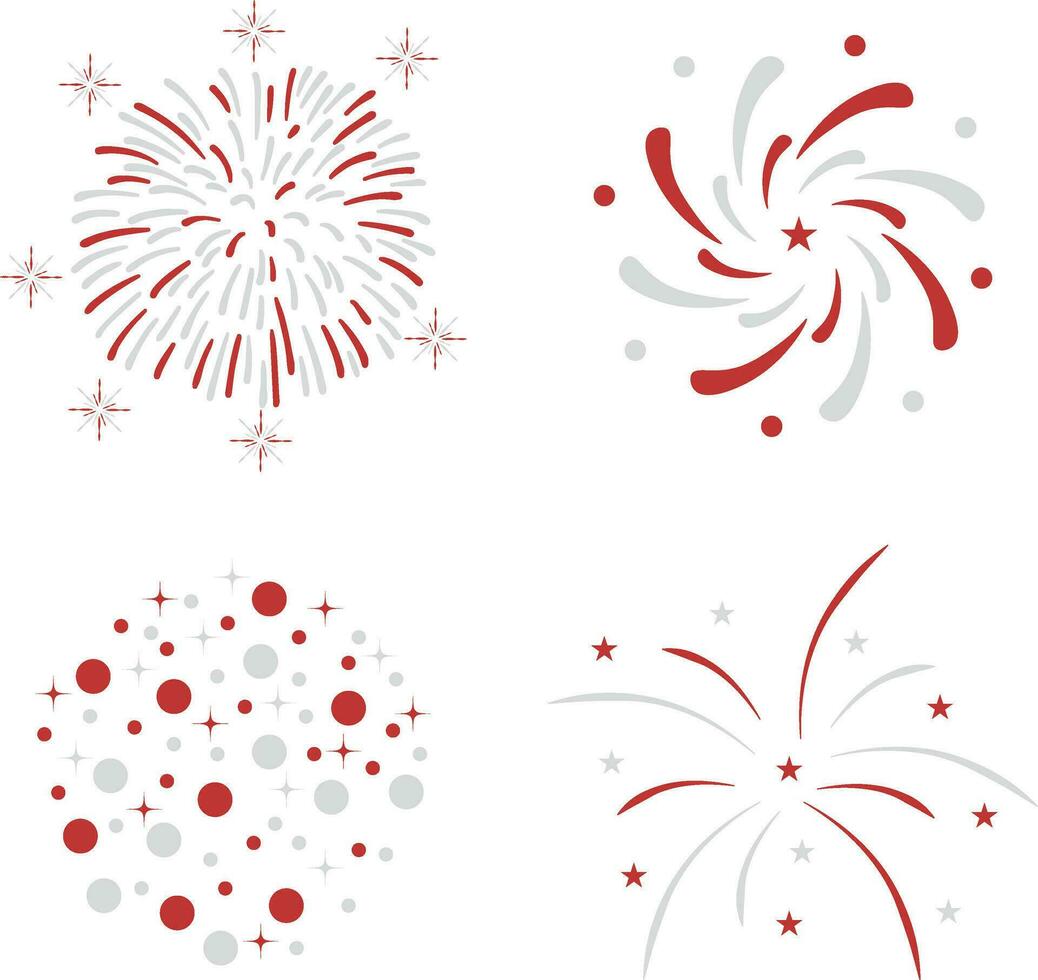 Indonesian Independence Day Firework With Simple Shape. Vector Illustration Set.