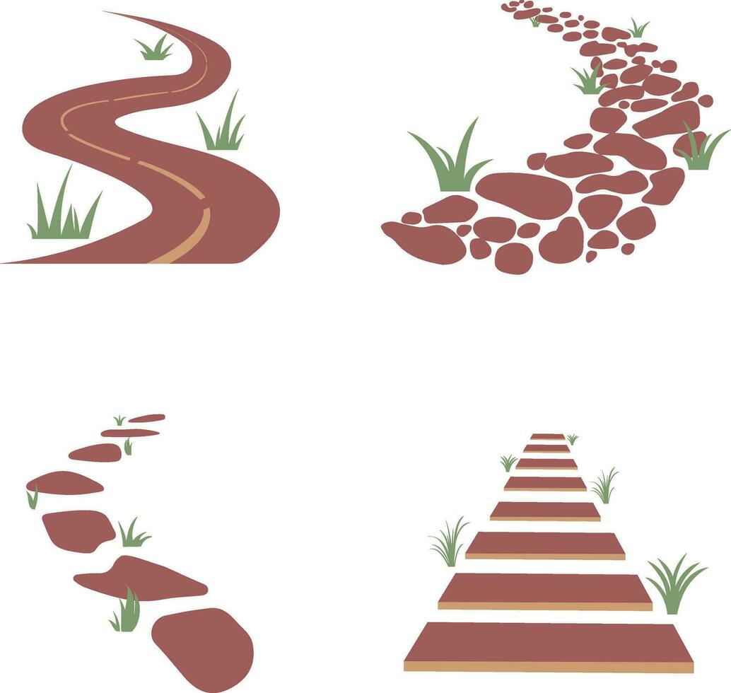 Nature Path Way In Different Shape. Vector Illustration Set.