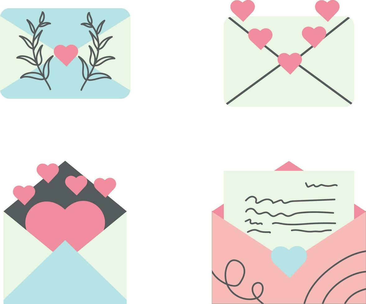 Hand Drawn Cute Envelope Illustration. Isolated Vector Set.