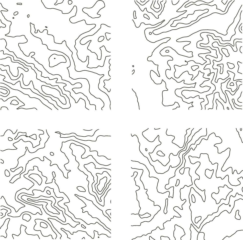 Topography Pattern Square For Map Contour Background. Vector Illustration Set.