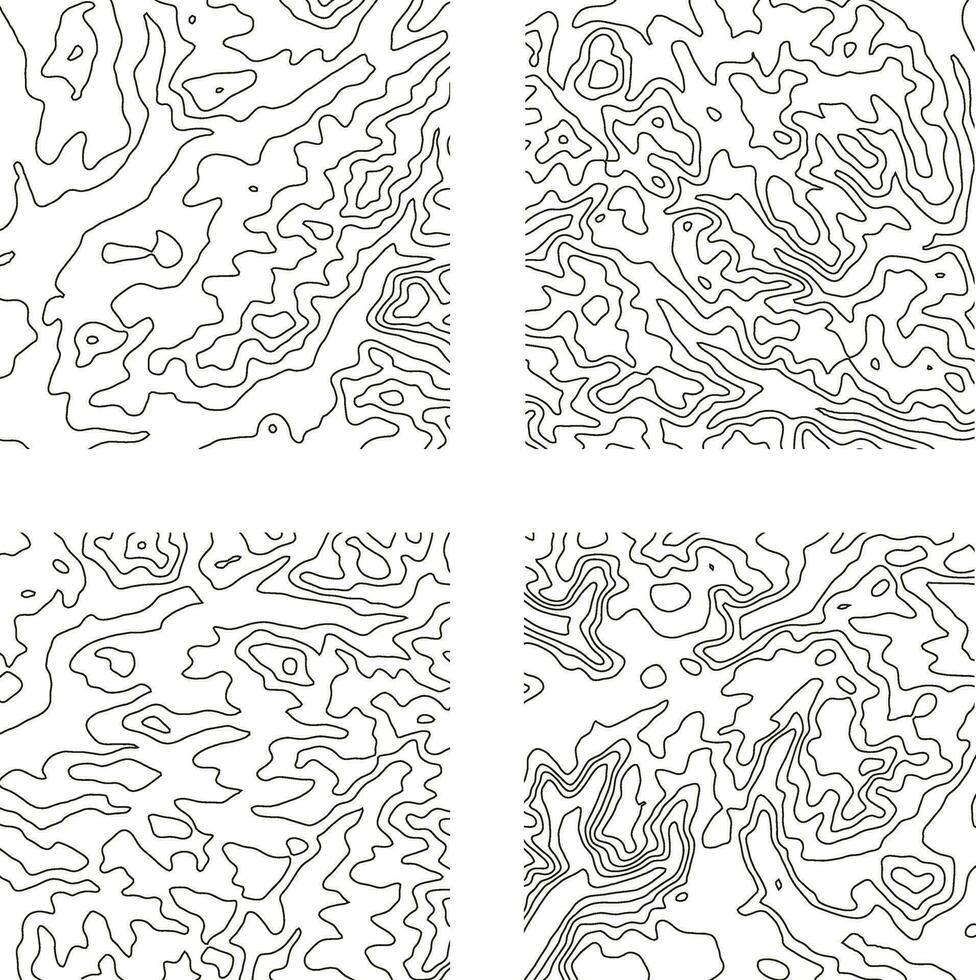 Topography Pattern Square For Map Contour Background. Vector Illustration Set.