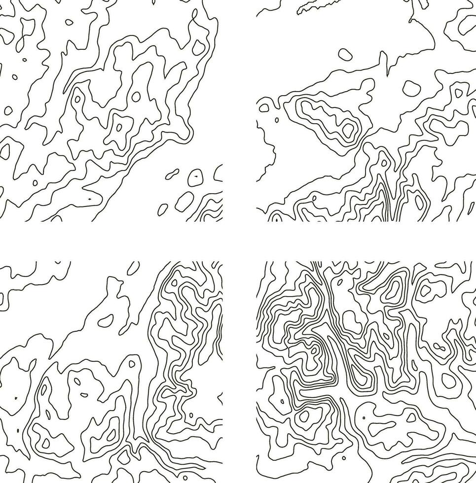 Topography Pattern Square For Map Contour Background. Vector Illustration Set.