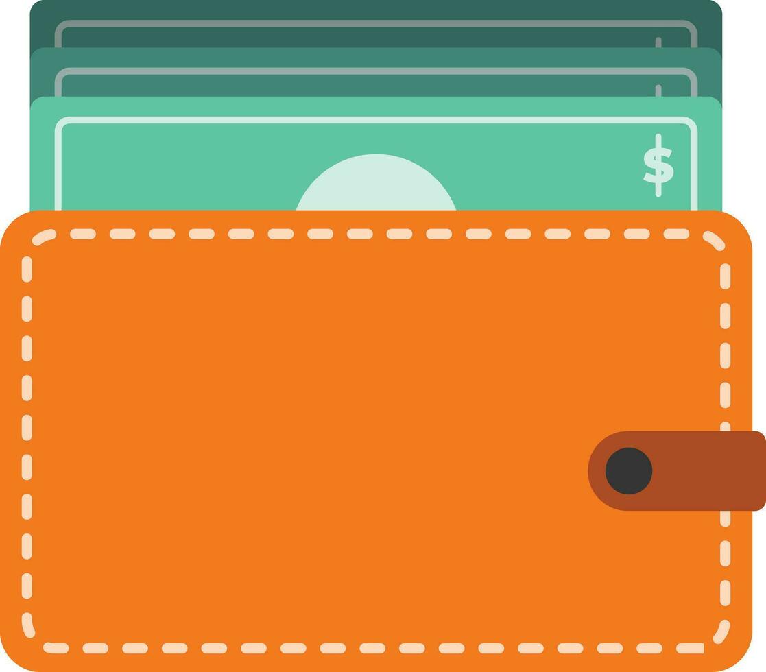 Brown wallet with money stacks flat vector design. Suitable for financial, payment, economy, or tax related illustration.