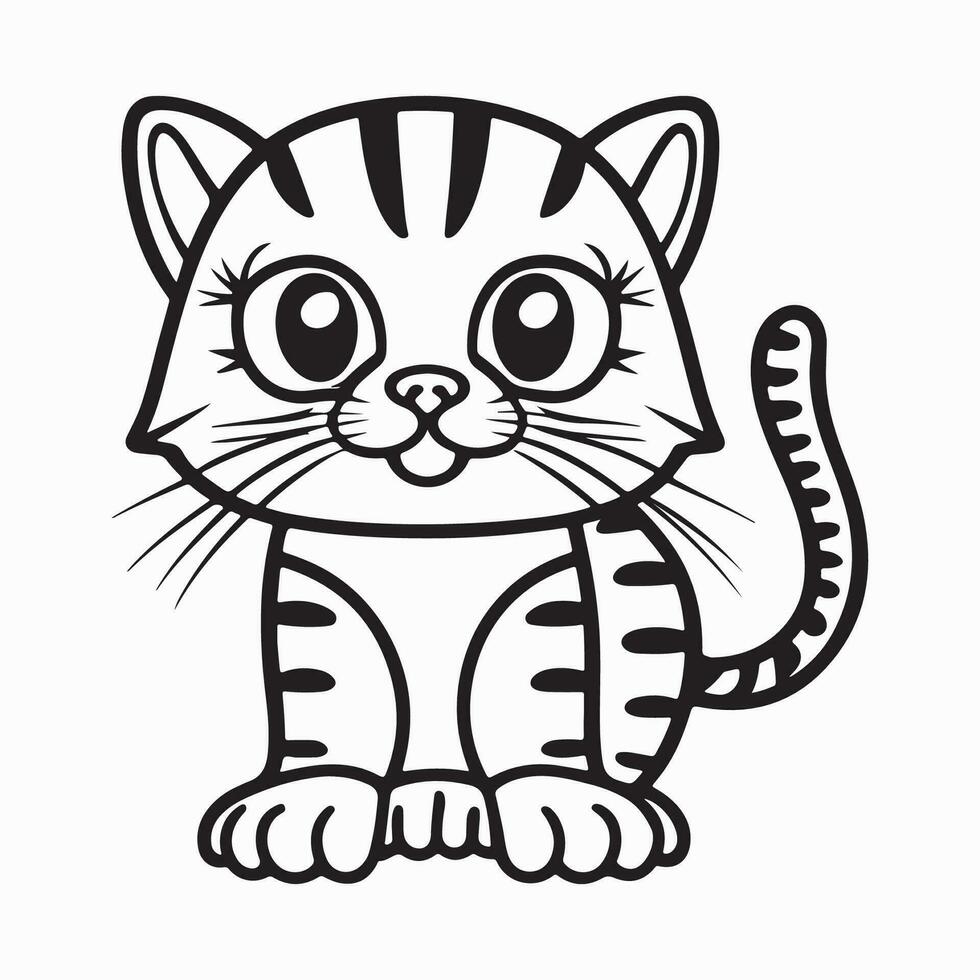 Black and white illustration for coloring animals, cute cat. vector