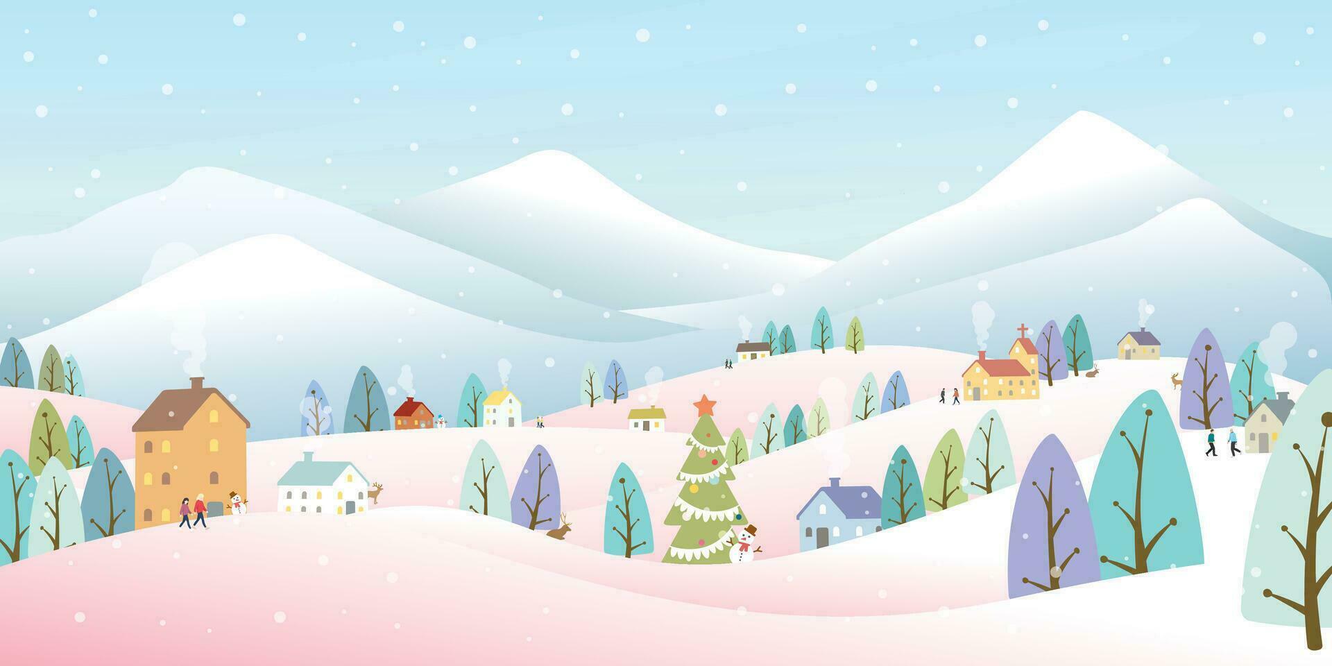 invierno paisaje en tierra de nieve vector ilustración. alegre Navidad y contento nuevo año saludo tarjeta modelo.