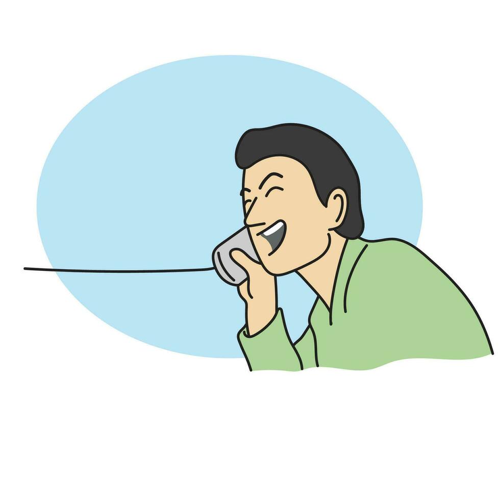 Closeup man talking on can phone illustration vector hand drawn isolated on white background