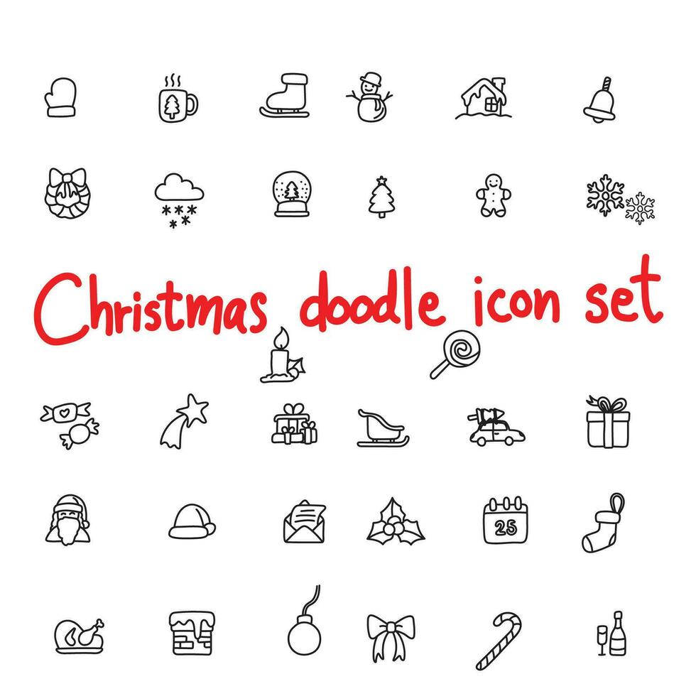 set of doodle Christmas icon set vector hand drawn isolated on white background