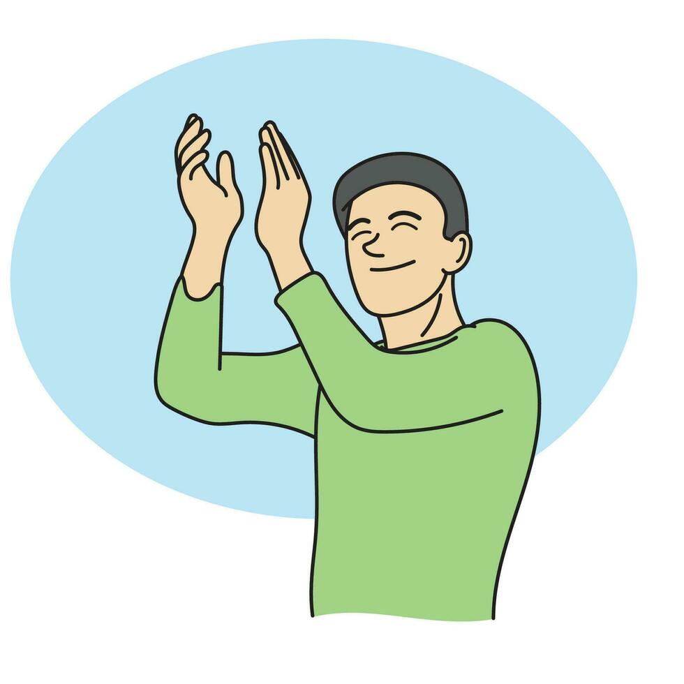 half length of man clapping his hands with smile illustration vector hand drawn isolated on white background