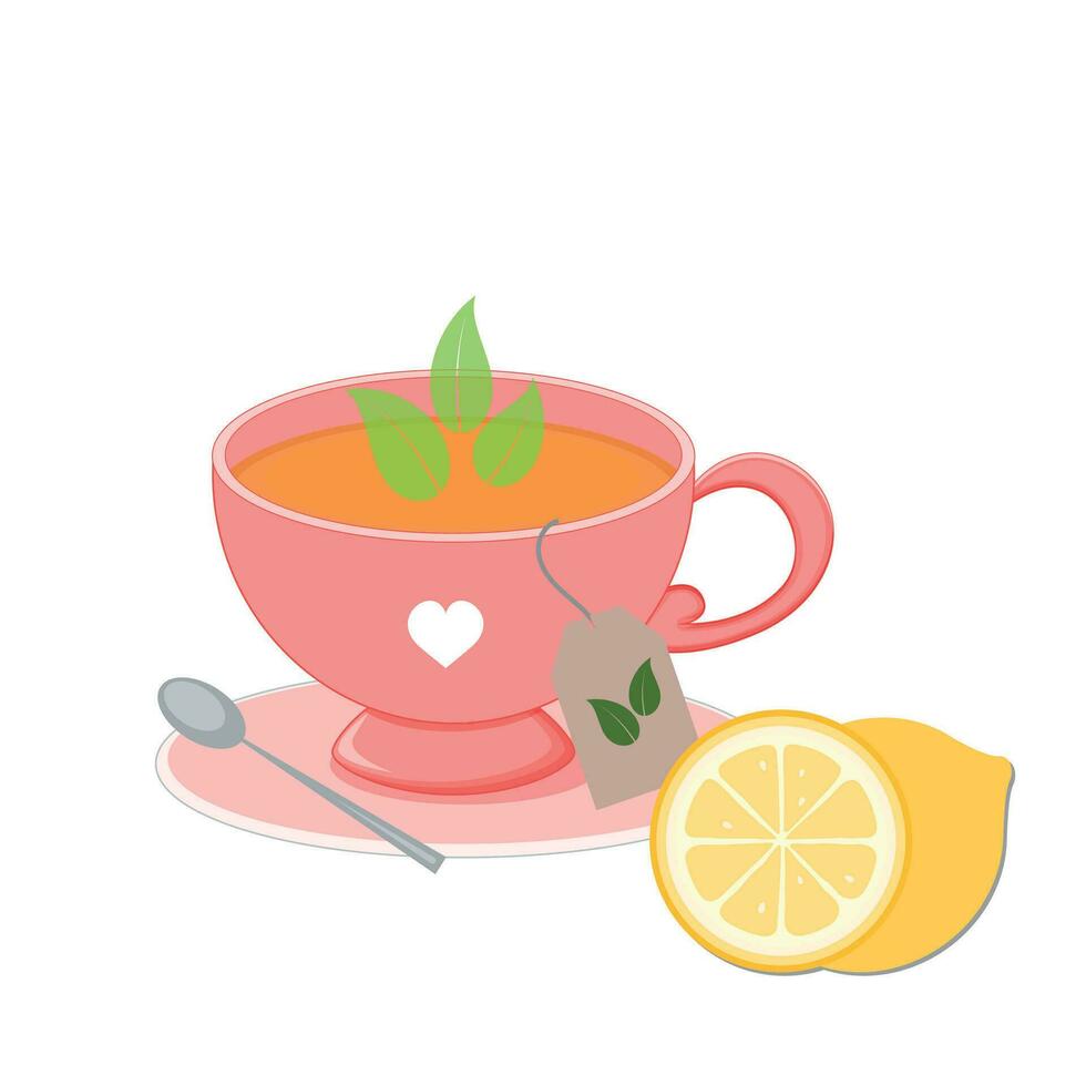 Hot tea on a white background. Winter and autumn edition. Vector illustration.