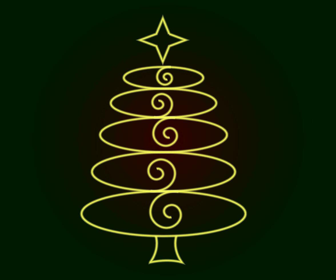 Neon Christmas tree with star, glowing icon. Neon New Year tree silhouette, outline Christmas tree in vivid colors. Festive fir with neon light. Icon set, sign, symbol for UI. Vector illustration