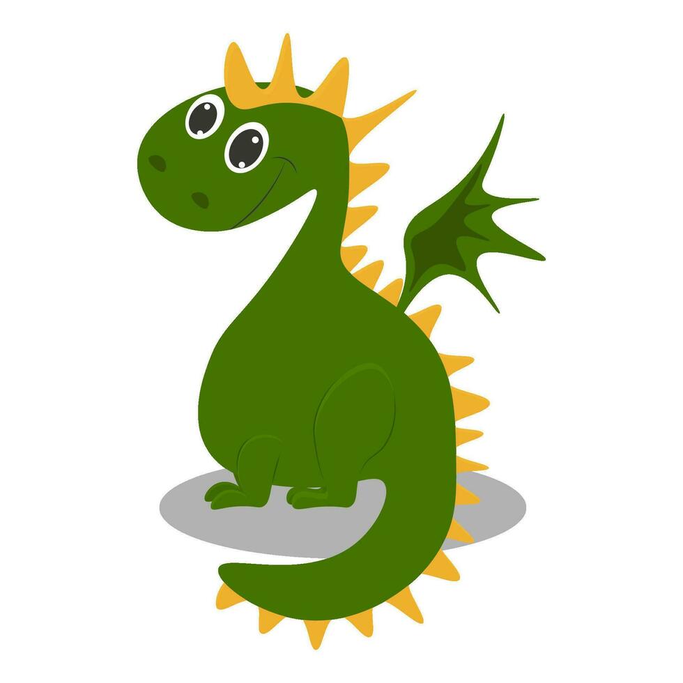 Cute cartoon green dragon. Vector illustration.