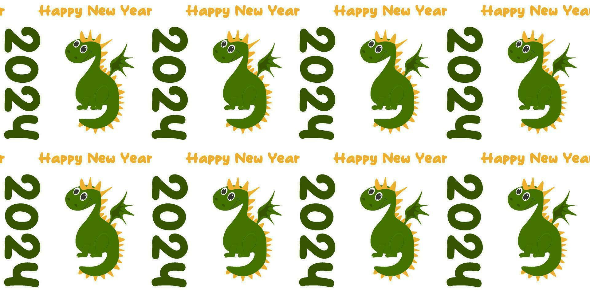 Seamless pattern with cute green Dragon, Happy New Year 2024. Vector illustration