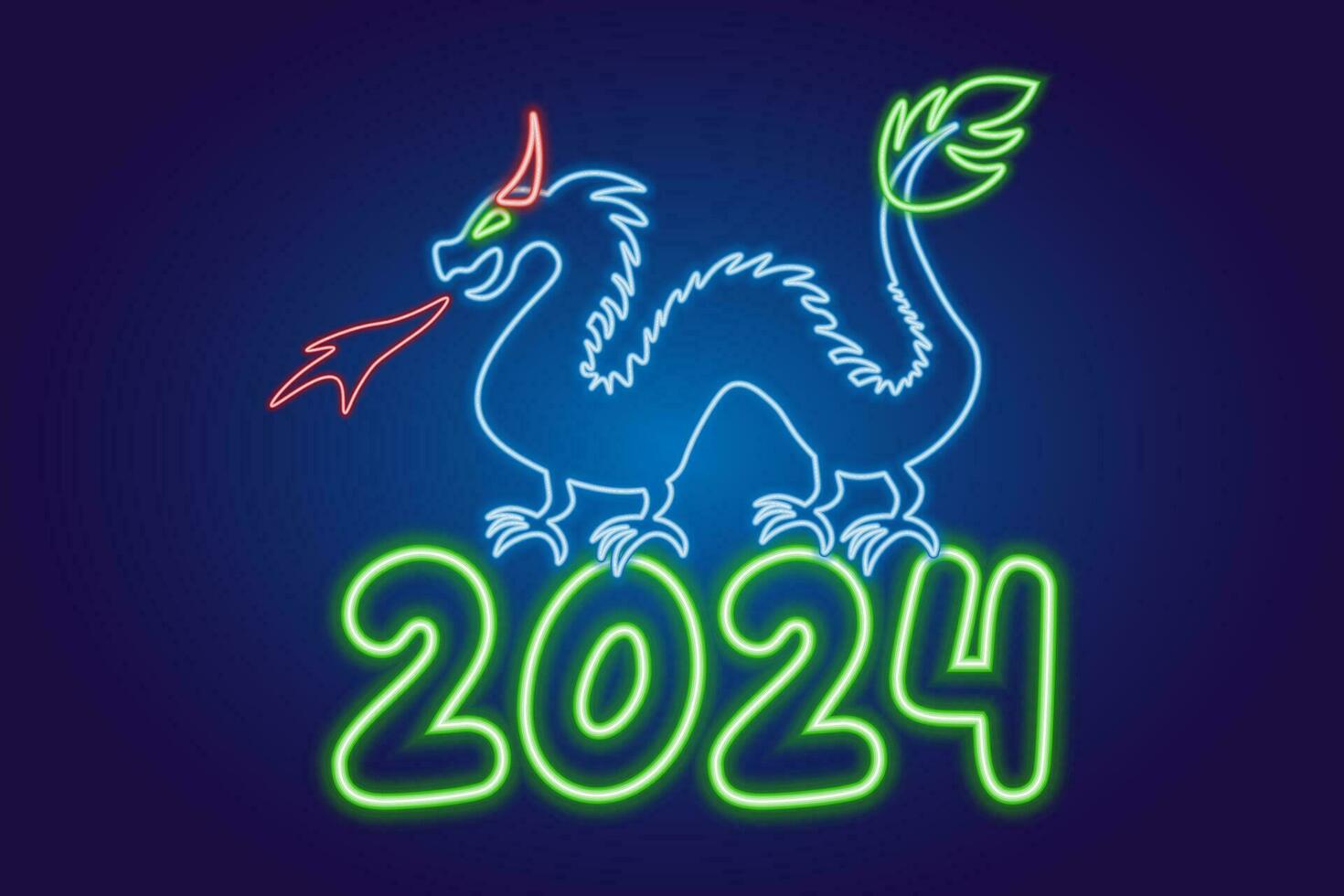 Neon Dragon, New Year 2024. Vector illustration. The concept of a festive banner, greeting card.