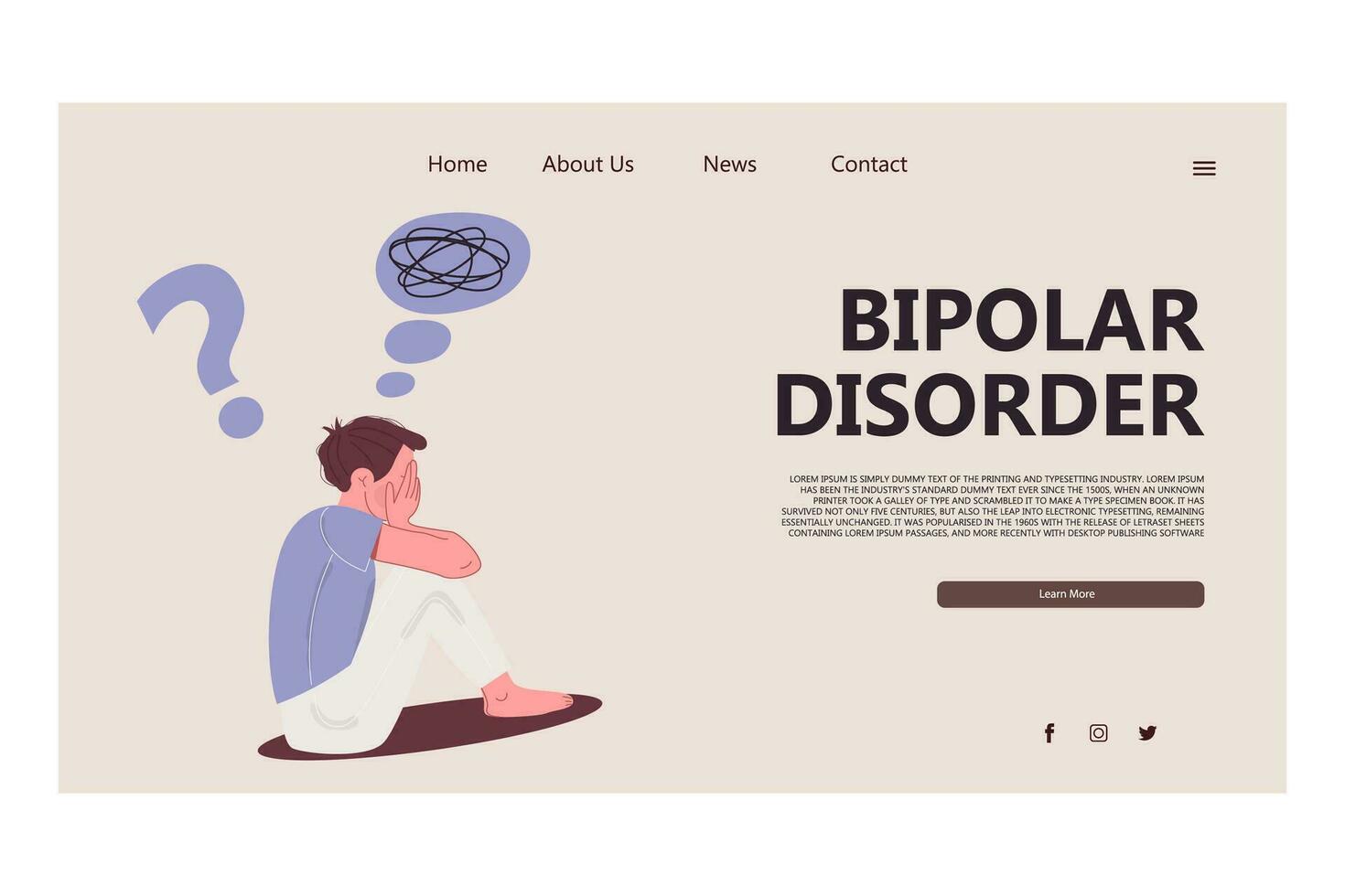 Landing page bipolar disorder. Man Psychology concept vector