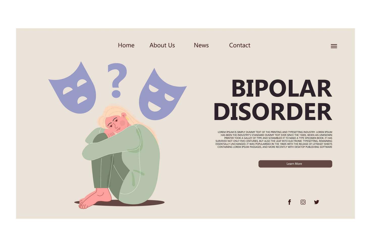 aterrizaje página bipolar trastorno. mujer psicología concepto vector