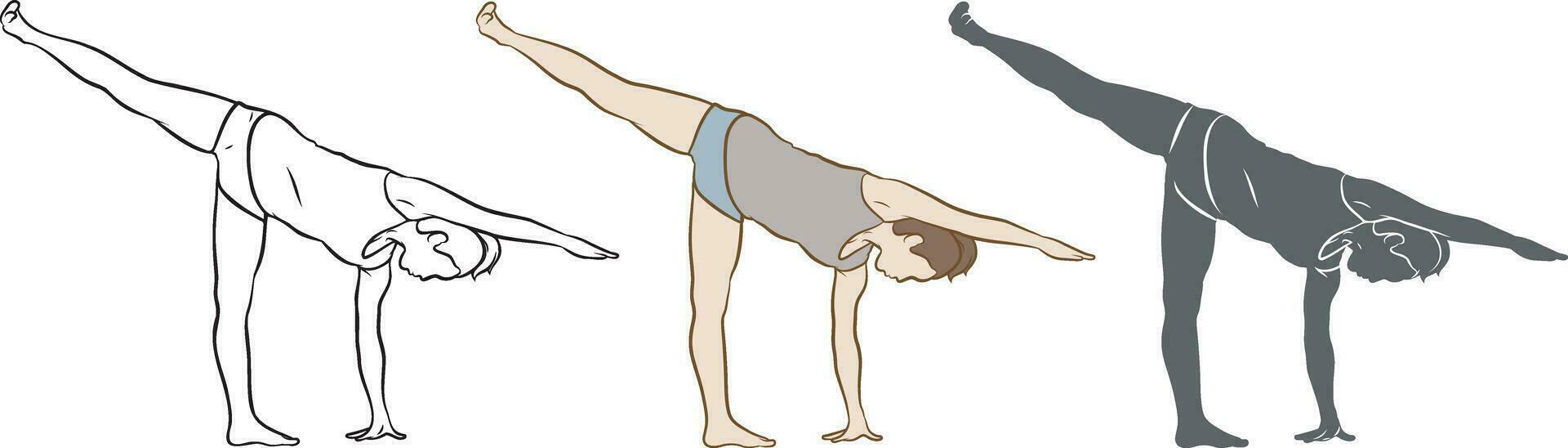 Woman Do Yoga Pose Silhouette Set. vector