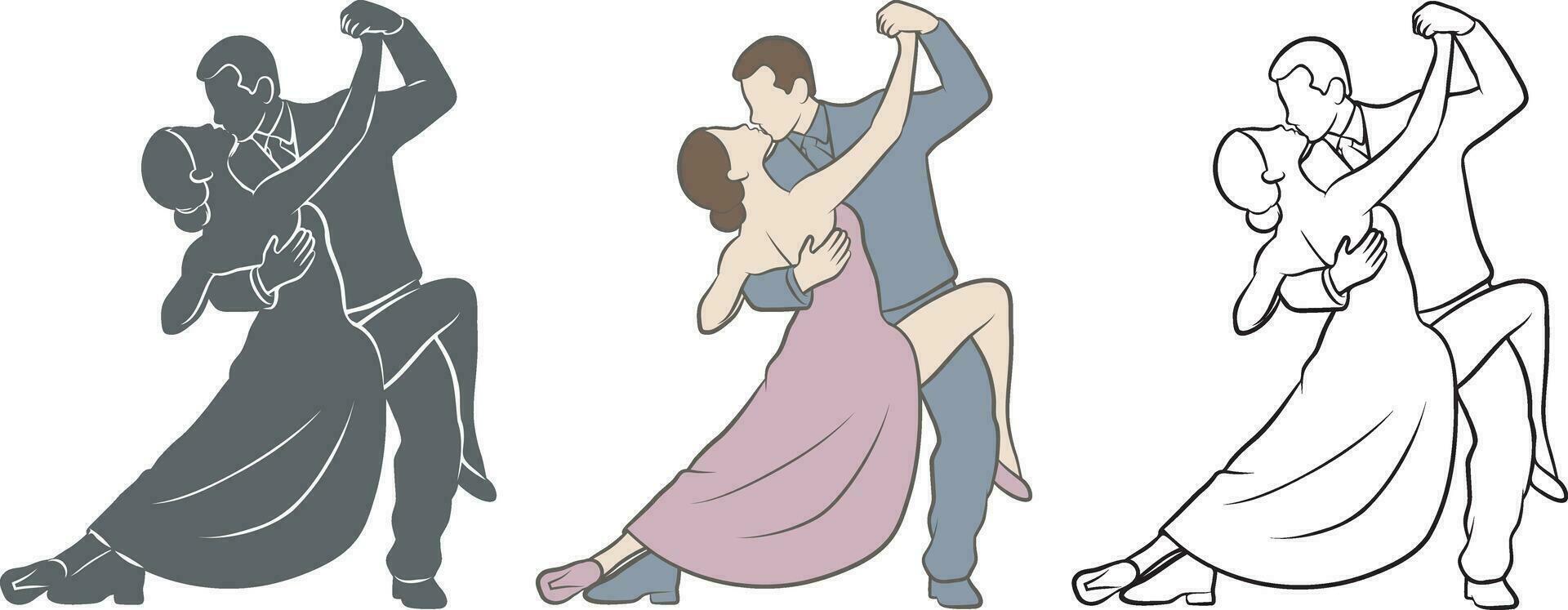 Pareja bailarines en salón de baile colocar. vector