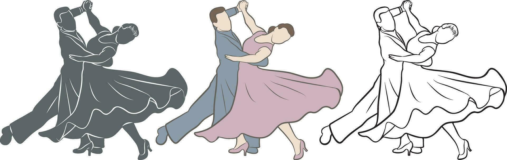 Pareja bailarines en salón de baile colocar. vector