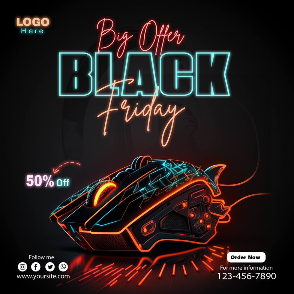 Black firday neon effect social media post design, instagram, facebook