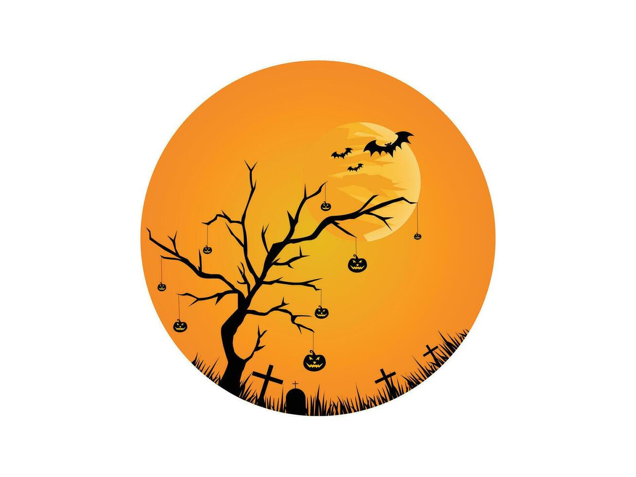 Halloween Pumpkin Tree Horror With Bat vector