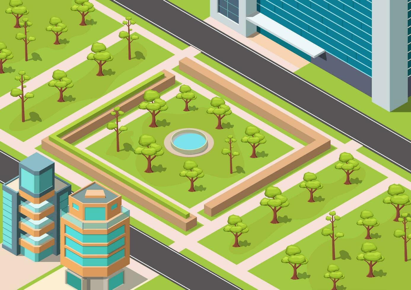 isometric park at the city vector