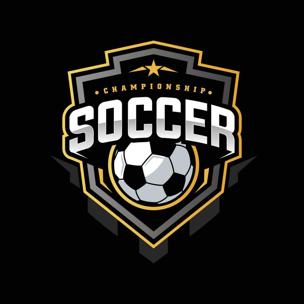 Soccer Gold color Football Badge Logo Design Templates Sport Team Identity Vector Illustrations isolated on black Background