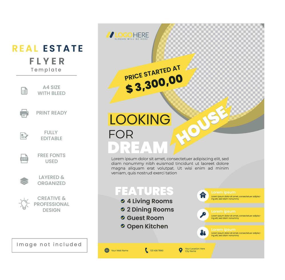 real estate flyer template, house property flyer poster template vector