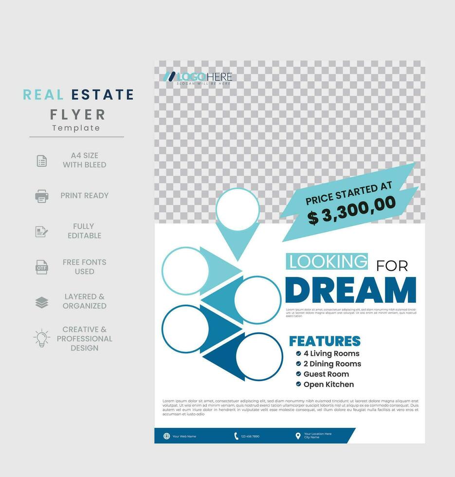 real estate flyer template, house property flyer poster template vector