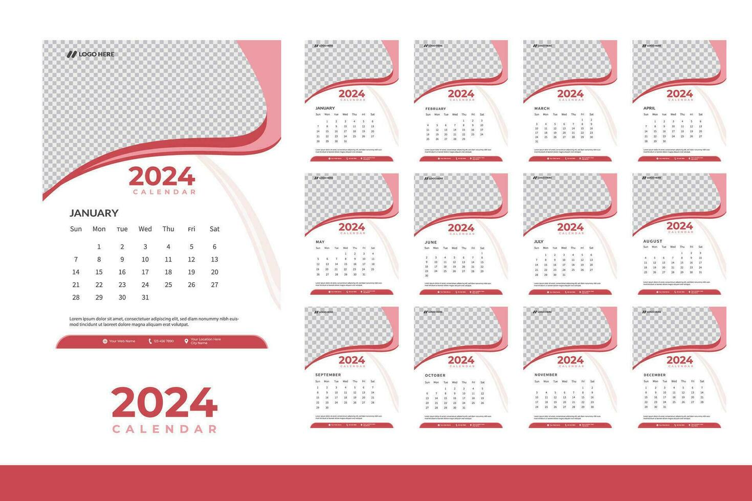 2024 Calendar Design Template, Modern  Calendar Design in Business Style vector