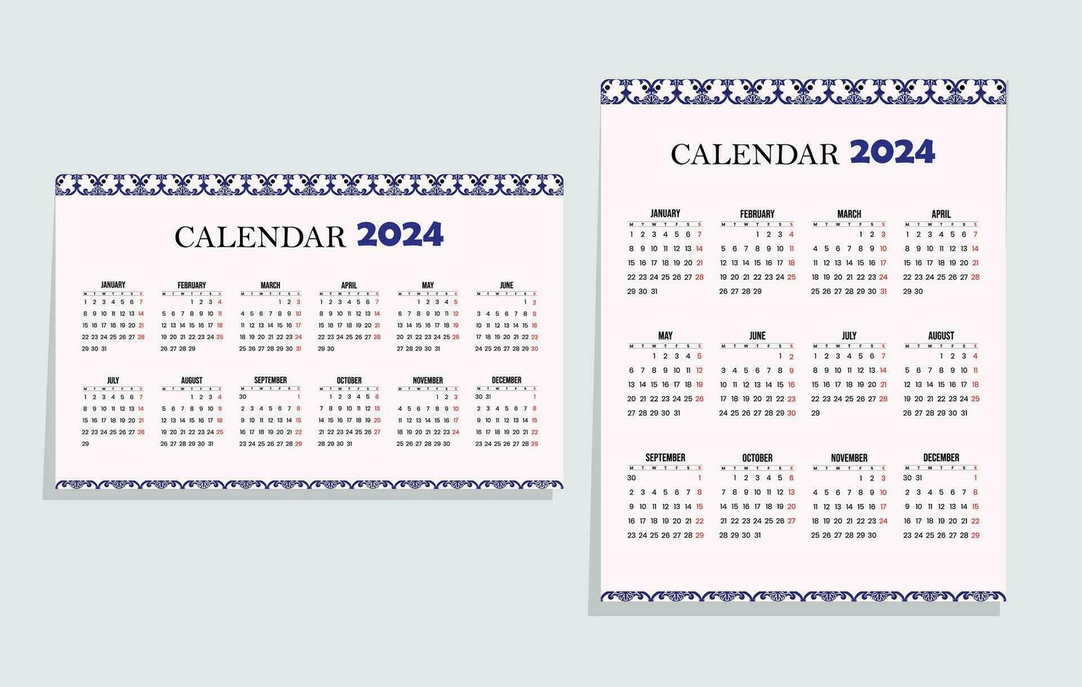 calendar for 2024 wall and table template vector