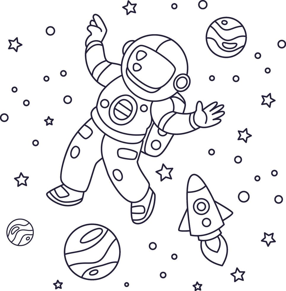 Vector illustration of cute astronaut and space for coloring page and coloring book