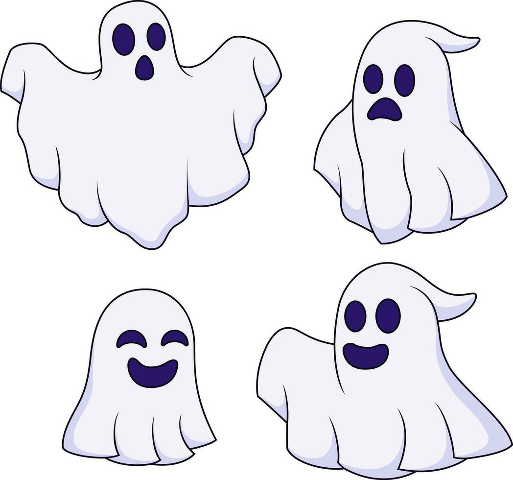 Set of of cute Halloween ghost cartoon illustrations vector