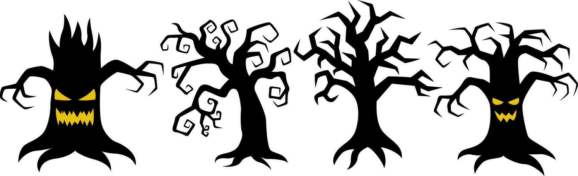 Set of spooky halloween tree silhouette illustrations vector