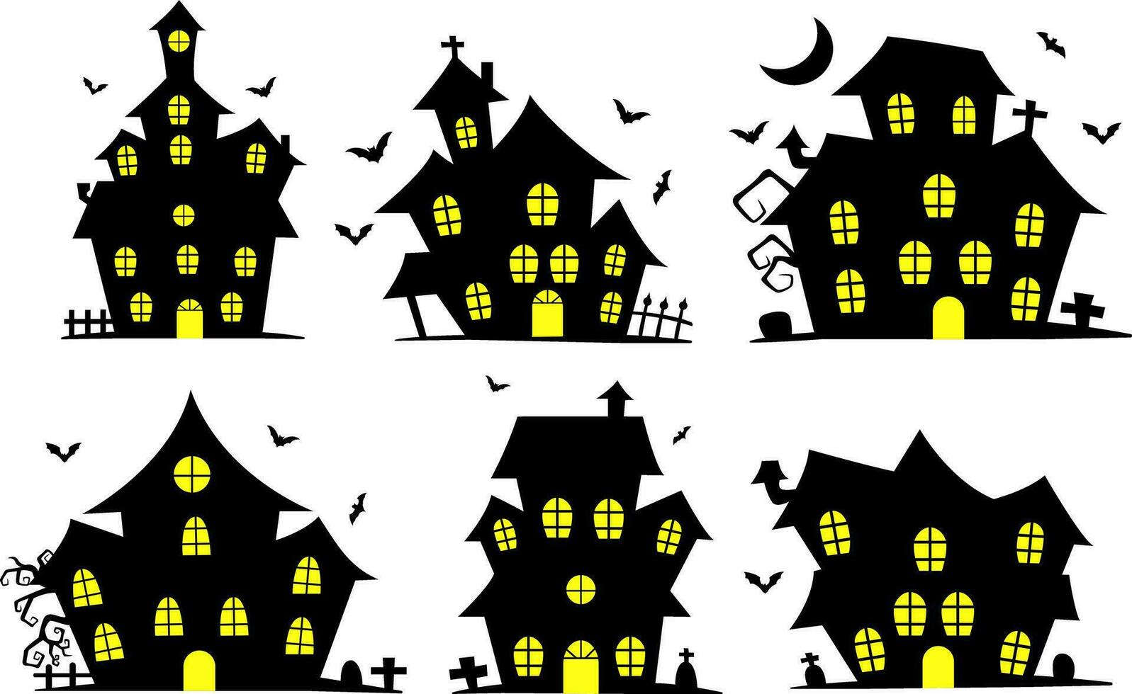 Set of spooky halloween house silhouette illustrations vector