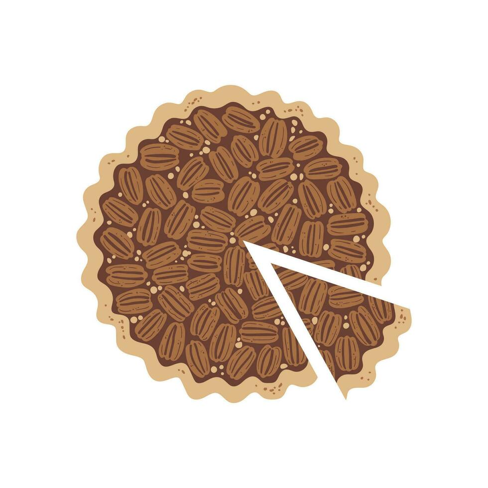 Traditional Thanksgiving pecan pie hand drawn illustration. World pecan pie day vector