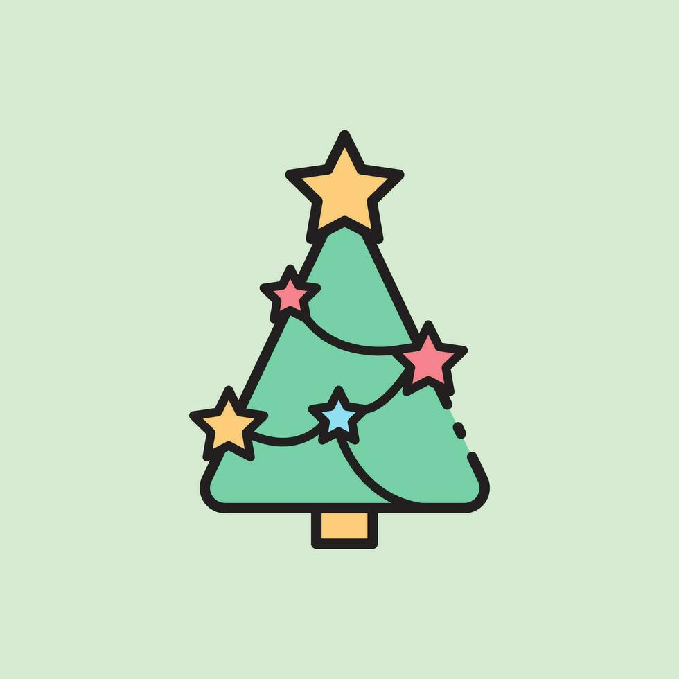 christmas tree icon with lineal color style vector