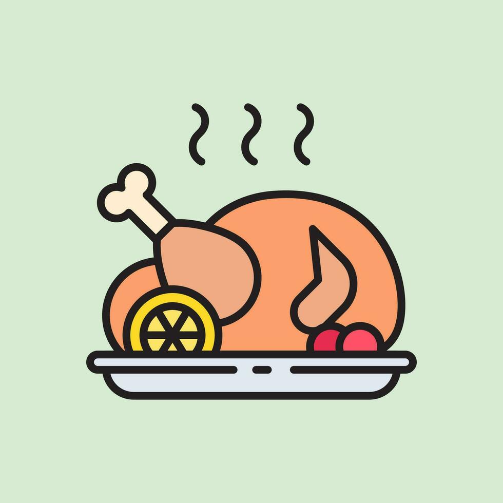 christmas roast chicken icon with lineal color style vector