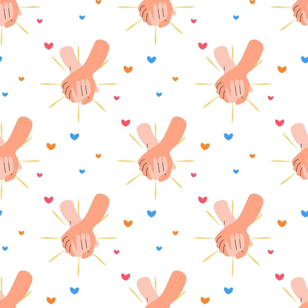 Seamless hand pattern, holding hands, fists, vector